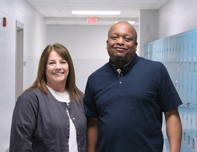 L-R: Ken Clemons, CDC assistant, and Sharon Simmons, school nurse. Sharon has been at White County Middle School for 12 years. Her favorite thing about WCMS is snow days! Her favorite memory of WCMS is getting to be at school with her two children and the support of the staff when she received cancer treatment. Her advice for students when they become adults is don’t compare your lives to others and judge them. You don’t know what journey they have traveled. (No information was available for Ken.)